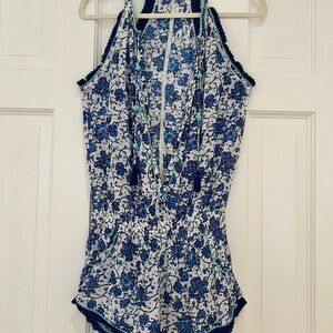 Poupette St. Barth Blue and White Floral Jumpsuit